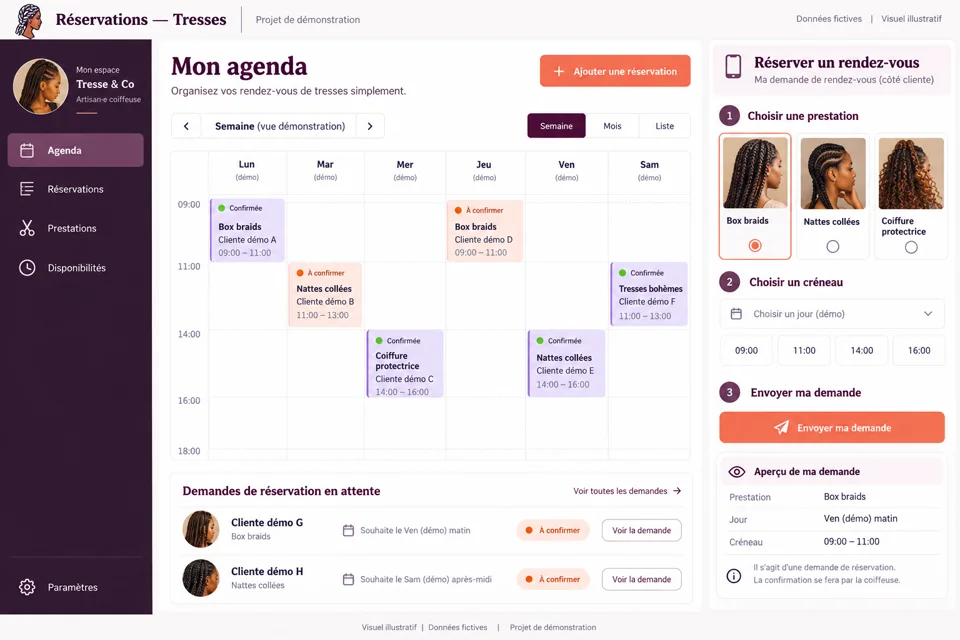Aperçu illustratif d’un outil de réservation de coiffure