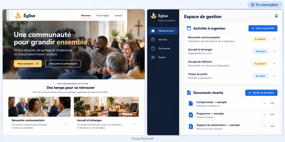 Aperçu illustratif d’un site et d’un espace de gestion